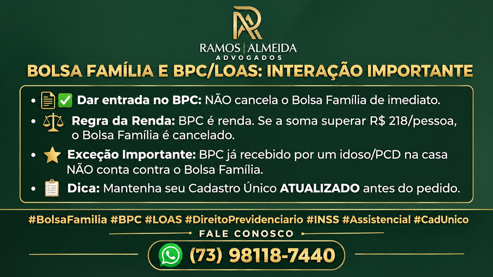 Você recebe o Bolsa Família e está planejando dar entrada no BPC/LOAS para idoso ou pessoa com deficiência? Fique atento a estas regras importantes!